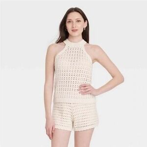 Women's Universal Thread Openwork Halter Sweater Tank Cream S New With Tags